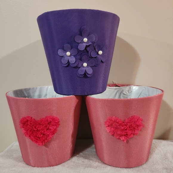 Purple and Pink Decorative Flower Pots (Cardboard Covered Fabric And Plastic) - Picture 1 of 4